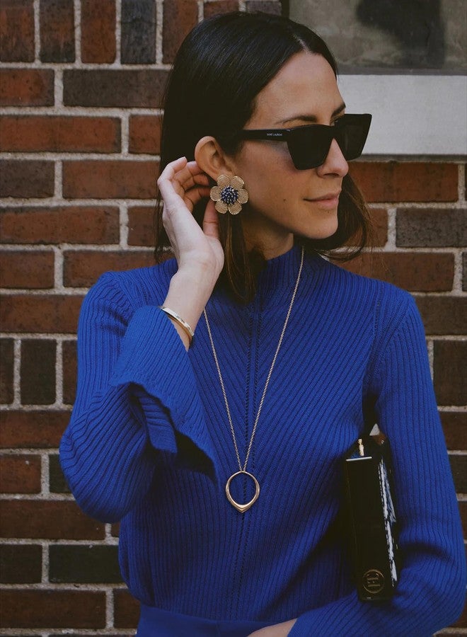 POTESSA Long Circle Pendant Necklace 18K Gold Plated Cable Chain Women Statement Long Sweater Necklace - Image 2